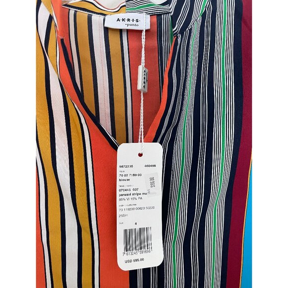 NWT Akris Punto Parasol Stripe Print Top Blouse Colorful Rainbow Orange Blue 4 - Picture 3 of 6